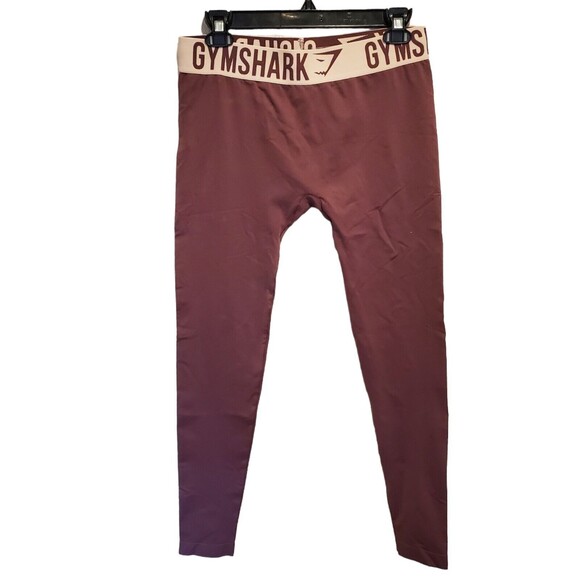 GymShark Women’s Size M Flex DRY Cropped Leggings Waistband Logo Marled Ruby - Picture 1 of 5